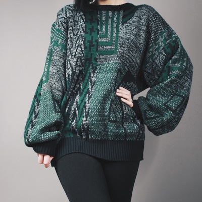 Claimed @doonahnaana oak  - vintage slytherin inspired green, black, gray patterned sweater