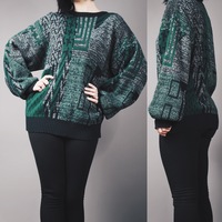 CLAIMED @doonahnaana_oak_ - Vintage Slytherin Inspired Green, Black, Gray Patterned Sweater - Thumbnail 1