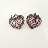Earrings - Vintage Heart Leopard Stud - Thumbnail 2