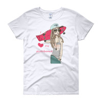 Women's I Love My Skateboard T Shirt - Thumbnail 1