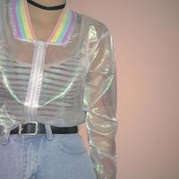 Harajuku Rainbow Hologram Transparent Coat - Thumbnail 1