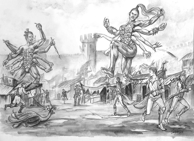 LEAGUE OF ELDER  "Escape from Rostov"  INTERIOR  PUBLISHED ILLUSTRATION ARTWORK 