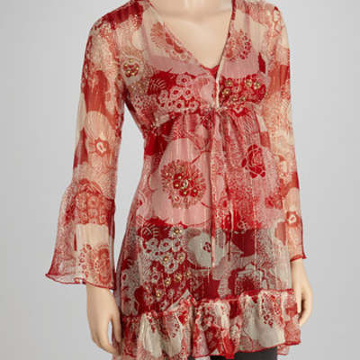  red & off-white sheer beaded tunic