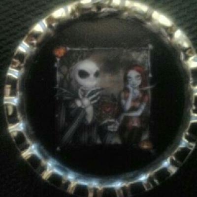 The nightmare before christmas jack & sally bottle cap pendant