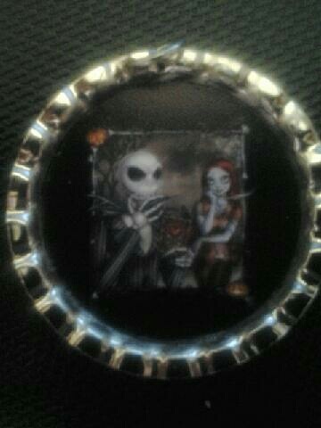 The nightmare before christmas jack & sally bottle cap pendant