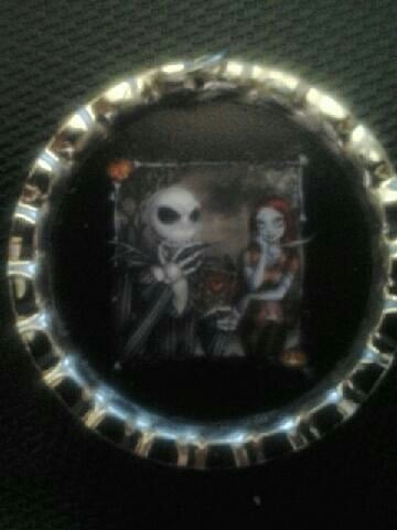 The Nightmare Before Christmas Jack & Sally Bottle Cap Pendant