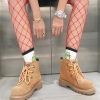 (Red) High Waist Fishnet Tight - Thumbnail 1