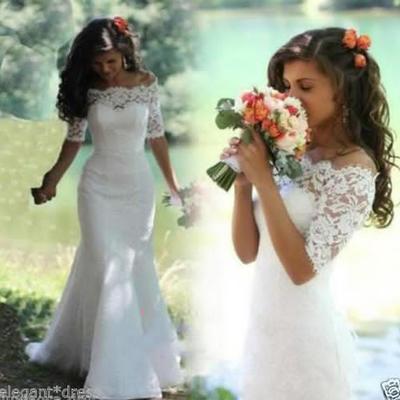 Elegant wedding dress half sleeve mermaid wedding dresses new vintage appliques zipper bridal gowns custom size - Thumbnail 5