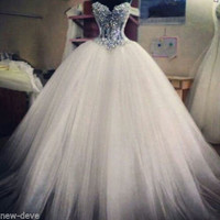 Luxury Dazzling Latest Design Ball Gown Wedding Dresses Handmade Bling Beading Long Bridal Gowns Dress Vestido de Noiva - Thumbnail 1