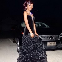 Black Girl Prom Dress New African Velvet Burgundy Royal Black Black Mermaid Prom Dresses Organza Ruffles Long Prom Party Dress - Thumbnail 1