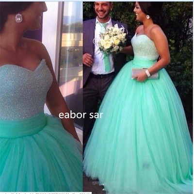 Mint green ball gown prom dress sequins beaded sweetheart bodice corset mint prom dress sparkly pageant dress - Thumbnail 5