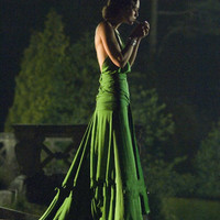 Elegant Green V Neck Backless Long Celebrity Dresses on Keira knightley from the Movie Court Train Formal Gowns for Women - Thumbnail 2