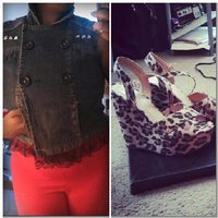 Lace & Leopard Cross Back Denim Vest - Size Medium - Thumbnail 4