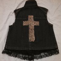 Lace & Leopard Cross Back Denim Vest - Size Medium - Thumbnail 3