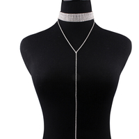 Fashion Sparkle Double Choker Necklace with Rhinestone for Girls - Thumbnail 2