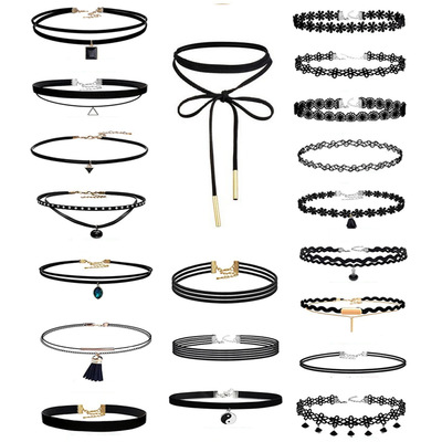 Chic Gothic Black Choker Necklace Set for Girls of OOTD