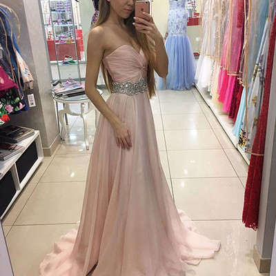 Beaded pink sweetheart prom dress,chiffon formal gown,long party dress with draped bodice - Thumbnail 5