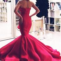 Sexy Mermaid Prom Dress Red Prom Dresses Sweetheart Long Evening Dress Party Dress - Thumbnail 1