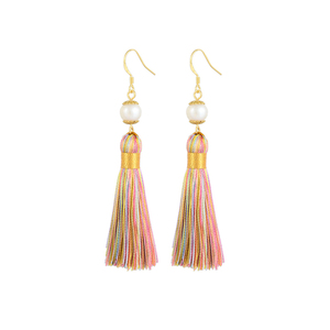 Tassels and Pearls-the 100% Handmade Breakfast at Tiffany's Inspired 24karat Gold Plated Earrings in Magic Rainbow - Thumbnail 1