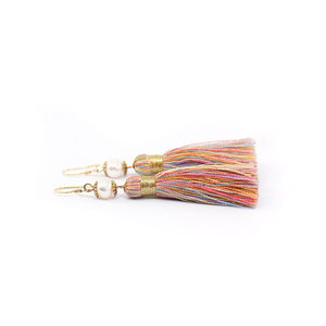 Tassels and Pearls-the 100% Handmade Breakfast at Tiffany's Inspired 24karat Gold Plated Earrings in Magic Rainbow - Thumbnail 2