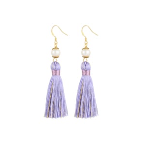 Tassels and Pearls-the 100% Handmade Breakfast at Tiffany's Inspired 24karat Gold Plated Earrings in Violet Purple - Thumbnail 1
