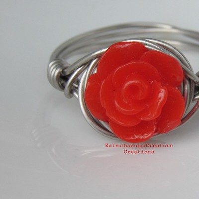 Red rose ring (w/ stainless steel wire)