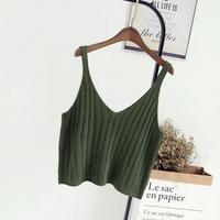 V-neck Knitted Tank Top - Thumbnail 2