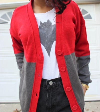 Red/Grey Cardigan