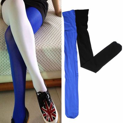 Asymmetry contrast color japanese tights