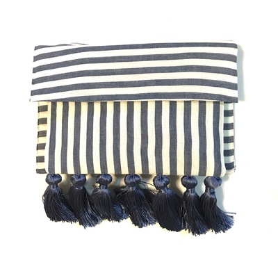 Double compartment clutch with tassels - springtime stripe