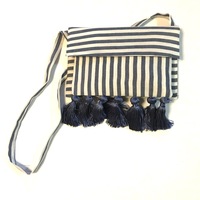 Double compartment clutch with tassels - Springtime Stripe - Thumbnail 2
