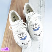 Harajuku cute cow cat hand painted shoes - Thumbnail 2