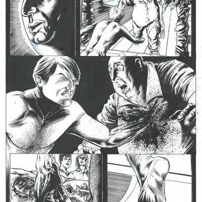 Horror show page 13 sequential production page - pen and ink with blueline