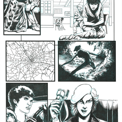 Horror show issue 2 sequential production page - pen and ink with blueline