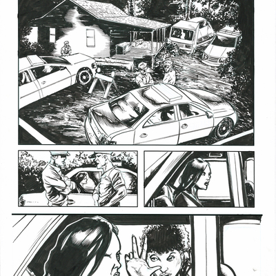 Horror show issue 2 sequential production page - pen and ink with blueline