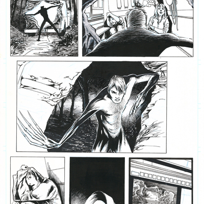 Horror show issue 1 sequential production page - pen and ink with blueline