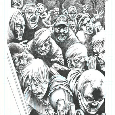 Horror show issue 1 sequential production page - pen and ink with blueline