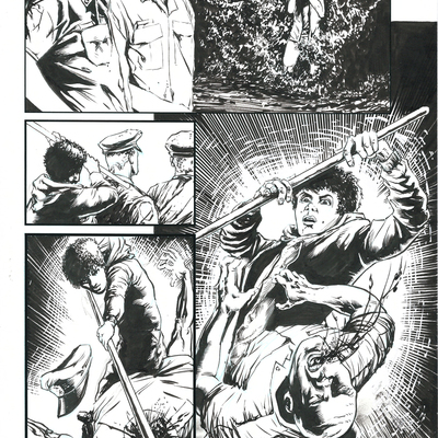 Horror show issue 2 sequential production page - pen and ink with blueline