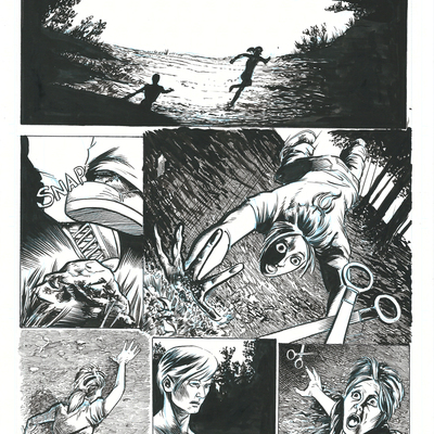 Horror show issue 2 sequential production page - pen and ink with blueline