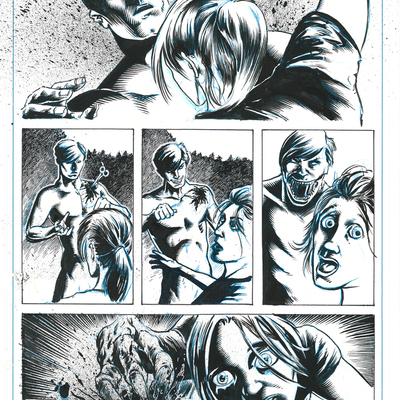 Horror show issue 2 sequential production page - pen and ink with blueline