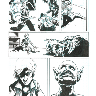 Horror show issue 3 sequential production page - pen and ink with blueline