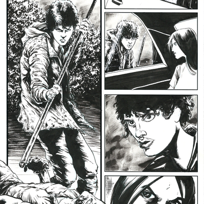 Horror show issue 3 sequential production page - pen and ink with blueline