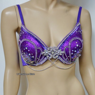 Princess ariel purple glitter gold iridescent mermaid dance costume rave bra mermaid halloween burlesque show girl - Thumbnail 4
