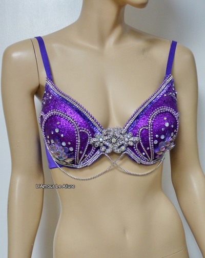 Princess Ariel Purple Glitter Gold Iridescent Mermaid Dance Costume Rave Bra Mermaid Halloween Burlesque Show Girl