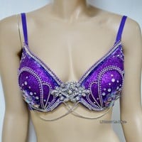 Princess Ariel Purple Glitter Gold Iridescent Mermaid Dance Costume Rave Bra Mermaid Halloween Burlesque Show Girl - Thumbnail 2