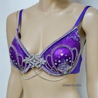 Princess Ariel Purple Glitter Gold Iridescent Mermaid Dance Costume Rave Bra Mermaid Halloween Burlesque Show Girl - Thumbnail 3