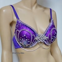 Princess Ariel Purple Glitter Gold Iridescent Mermaid Dance Costume Rave Bra Mermaid Halloween Burlesque Show Girl - Thumbnail 4