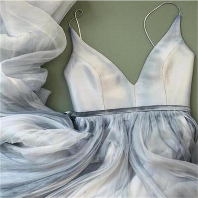 2017 charming long spaghetti straps simple v neck tulle cheap pretty party prom dresses,pd1702