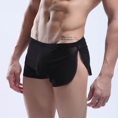 Black men's sexy underwear transparent mesh gauze breathable boxer briefs #m14-3
