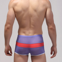 Purple Men's sexy underwear transparent mesh gauze boxer briefs underpants #B010 - Thumbnail 2